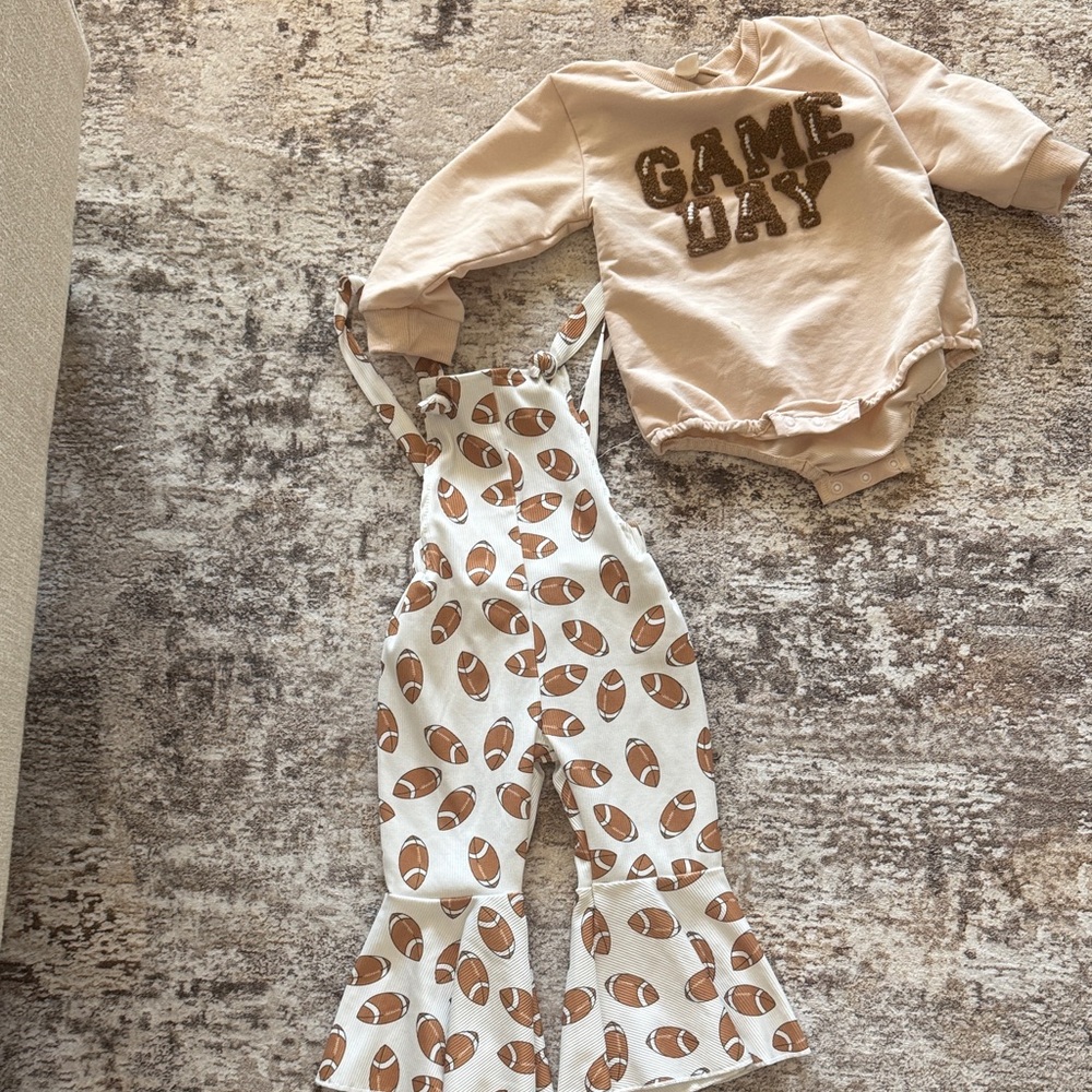 Lola + The Boys Cream and Brown Football Overalls